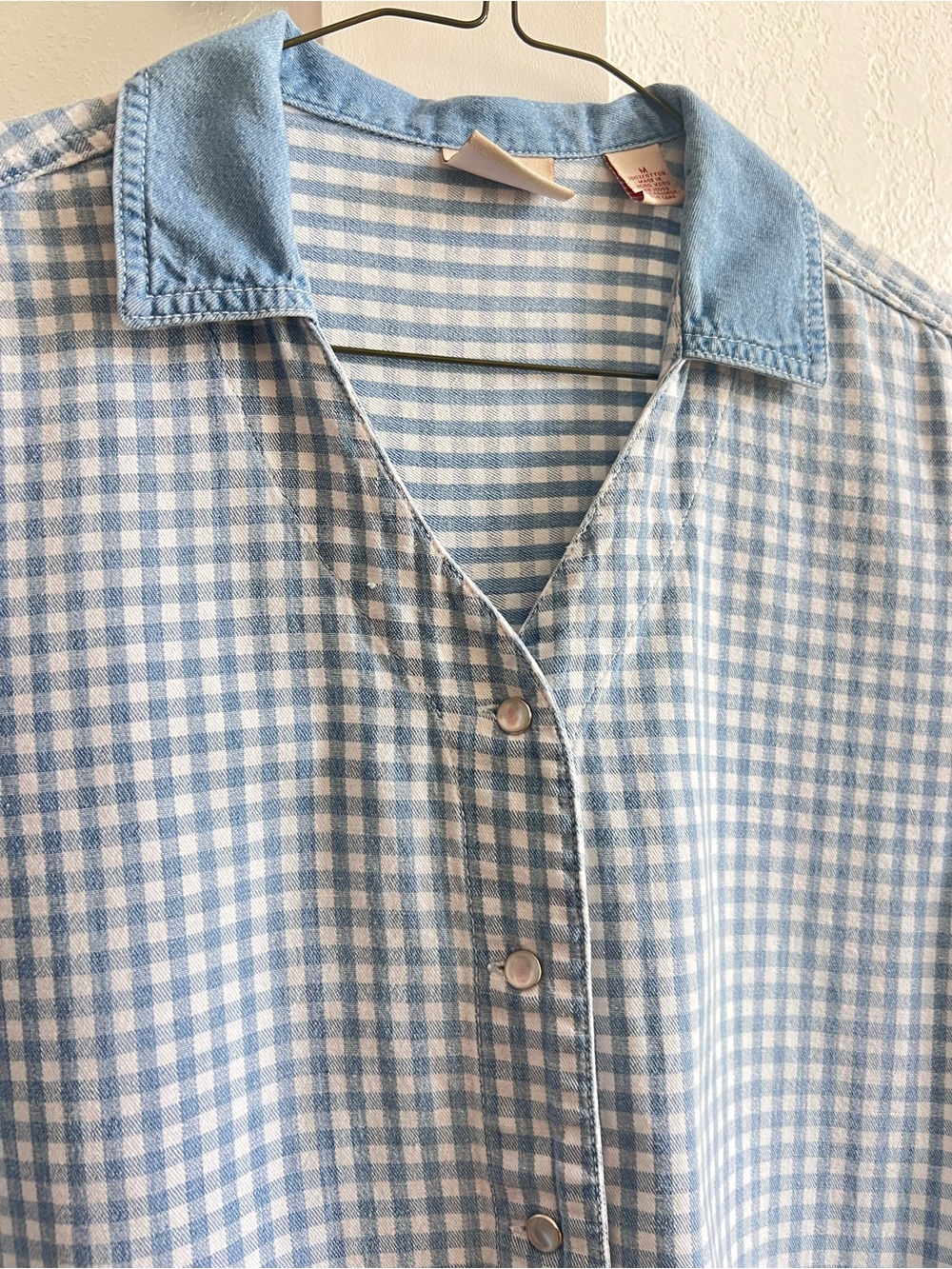 Vintage Light Blue Gingham Short-Sleeve Shirt - Picture 3 of 4